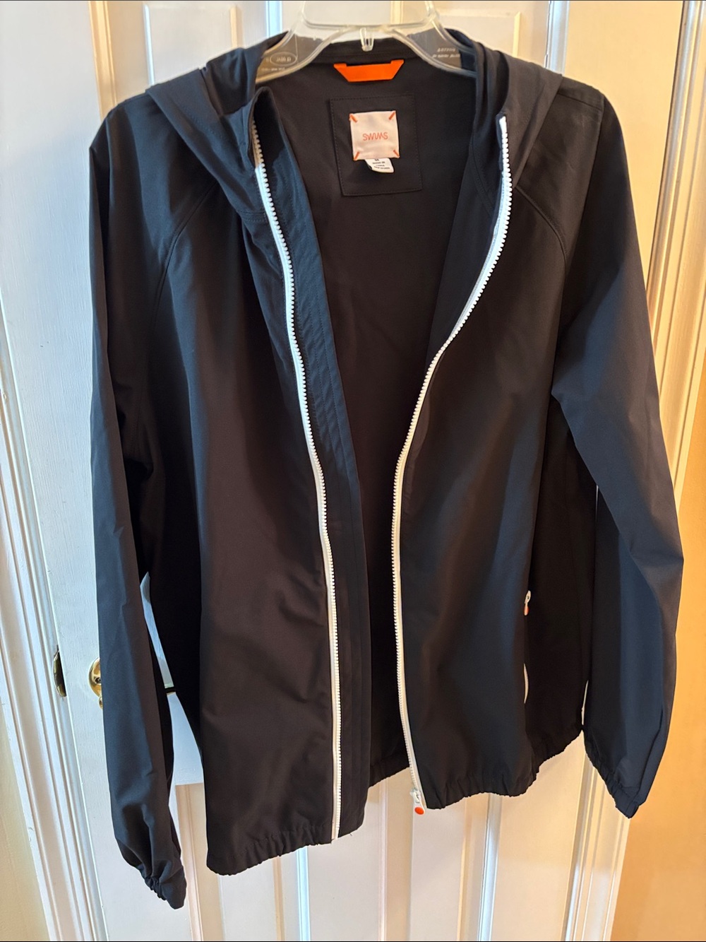 Swims Black Hooded Windbreaker with White Zipper Trim
